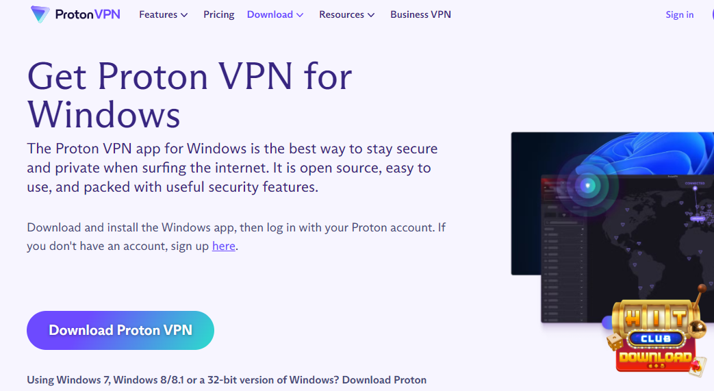 Giao diện web chính thức của Proton VPN