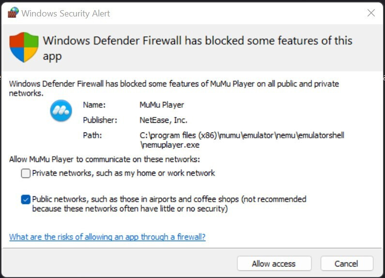 Bấm chọn Allow access tại giao diện Windows Security Alert