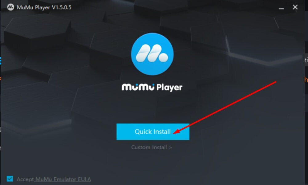 Bấm chọn Quick Install để hệ thống bắt đầu cài đặt phần mềm Mumu Player trên thiết bị 